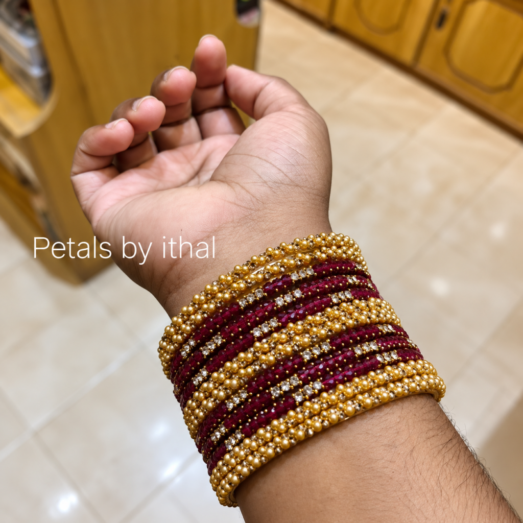 Women’s Designer Wide Bangles Set | Maroon & Red Traditional Bangles with Golden Decorative Detailing | Elegant Indian Ethnic Jewellery for Wedding, Festival, Party & Traditional Wear